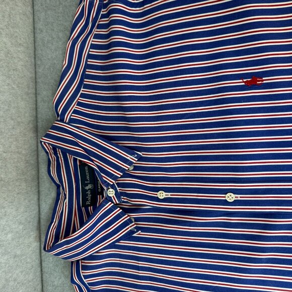 Ralph Lauren Mens Sz 3XB Big Button Front Shirt Collar Pony Logo Blue White Red - Picture 10 of 12